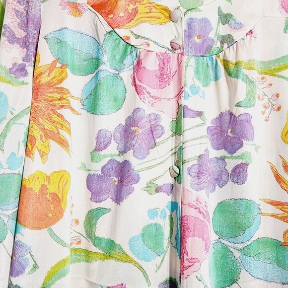Vintage Vanity Fair robe floral print sain Cottagecore house coat gown M - Picture 4 of 4